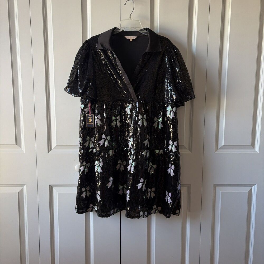 Simply Southern Tiered Sequin Babydoll Dress Bows Size XXL New with Tags